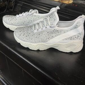 Fashion Nova Glittering Silver and White Women's Sneakers